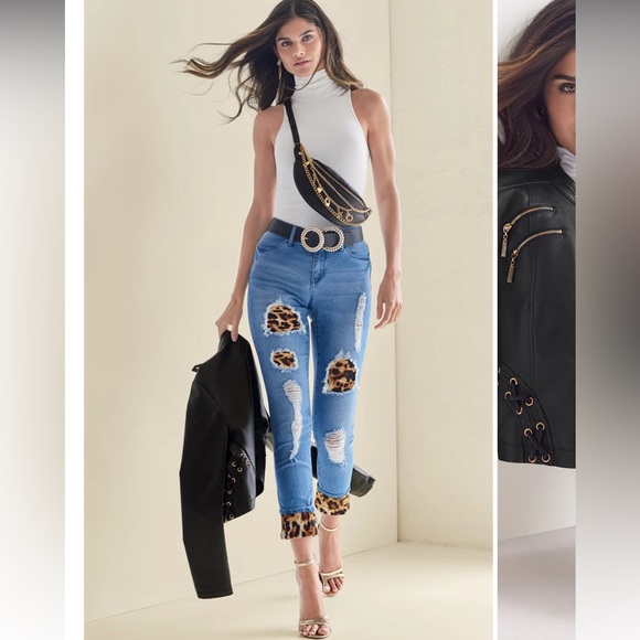 Venus Leopard Cuffed Jeans Size 8 - Picture 2 of 11